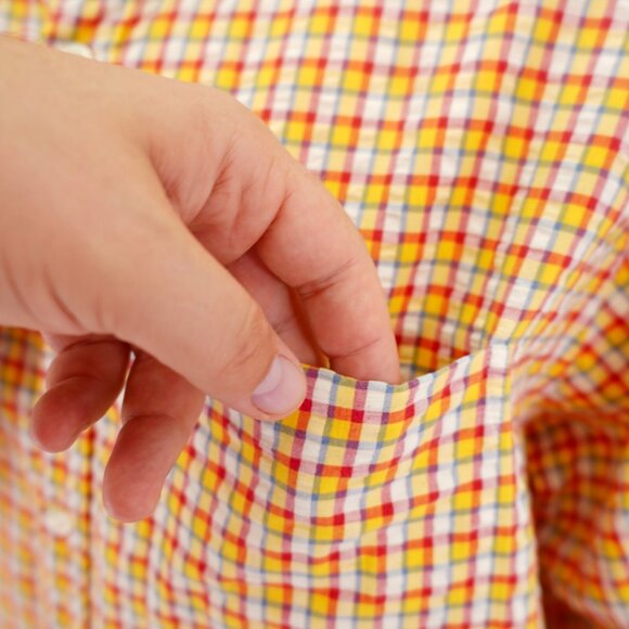 J. Crew Large Red Yellow Blue Check Pocket Button Down Long Sleeve Cotton - Picture 3 of 8